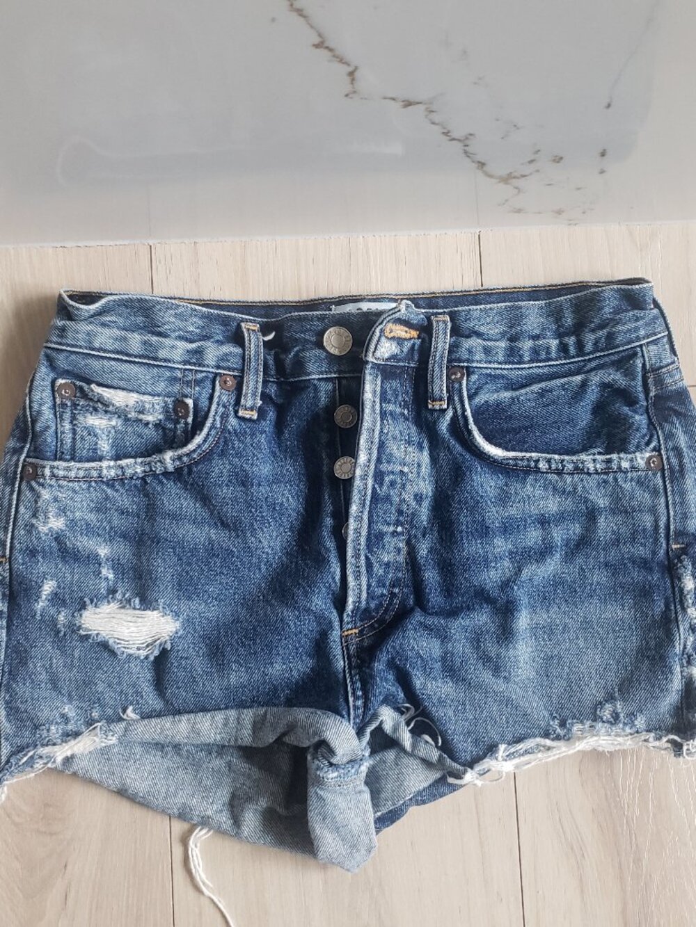 AGOLDE Shorts Bundle Womens 24 Blue Parker Denim Cut Offs Distressed - Picture 6 of 10